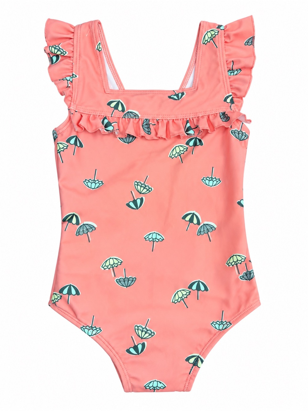 Gerber Coral Ruffle One-Piece Swimsuit with Umbrella Print